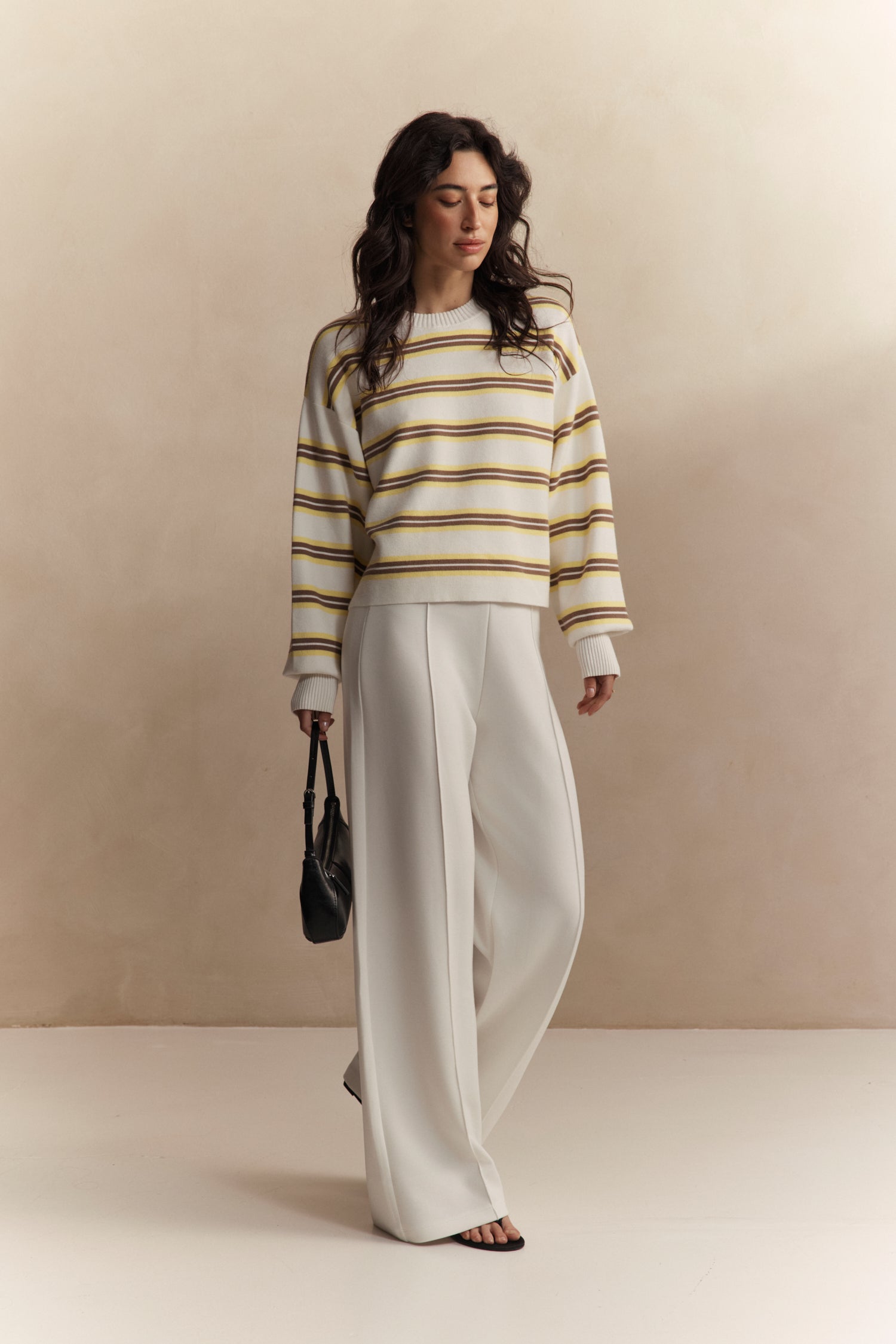 Olly Cropped Striped Sweater - Vanilla Multi