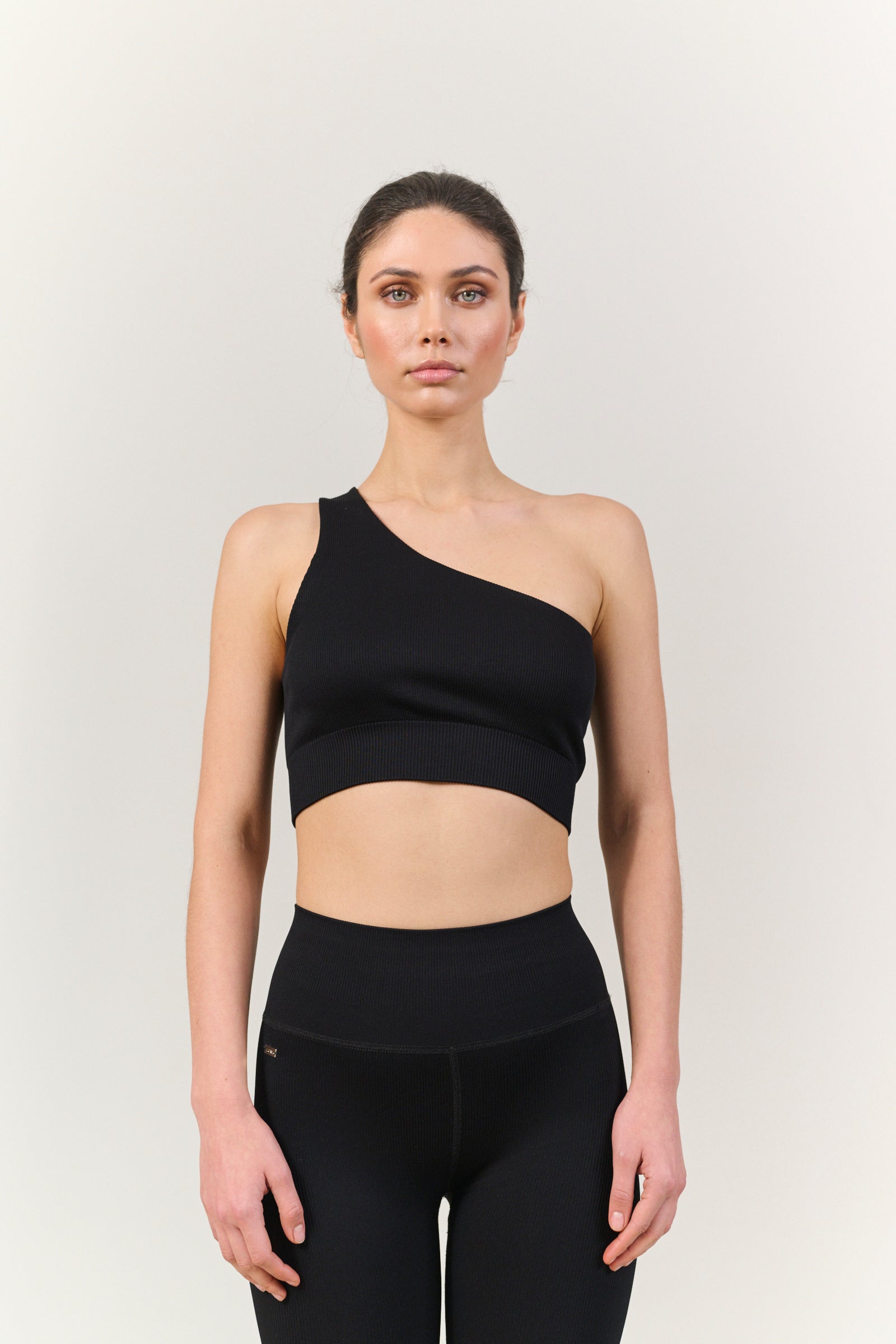 LUNA SCULPT one-shoulder rib bra - Black