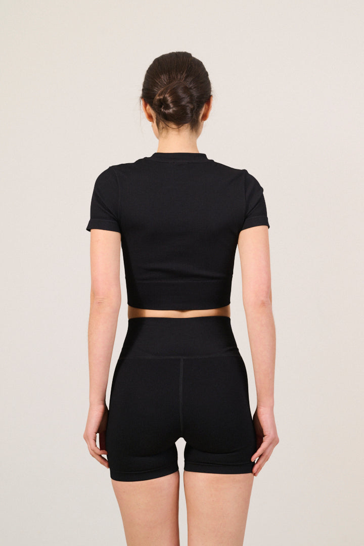 LUNA SCULPT high-waisted rib short - Black