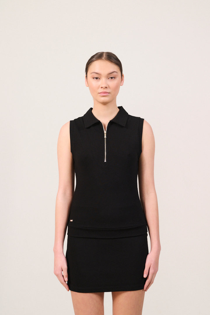 FOREST ESSENTIEL sleeveless polo - Black