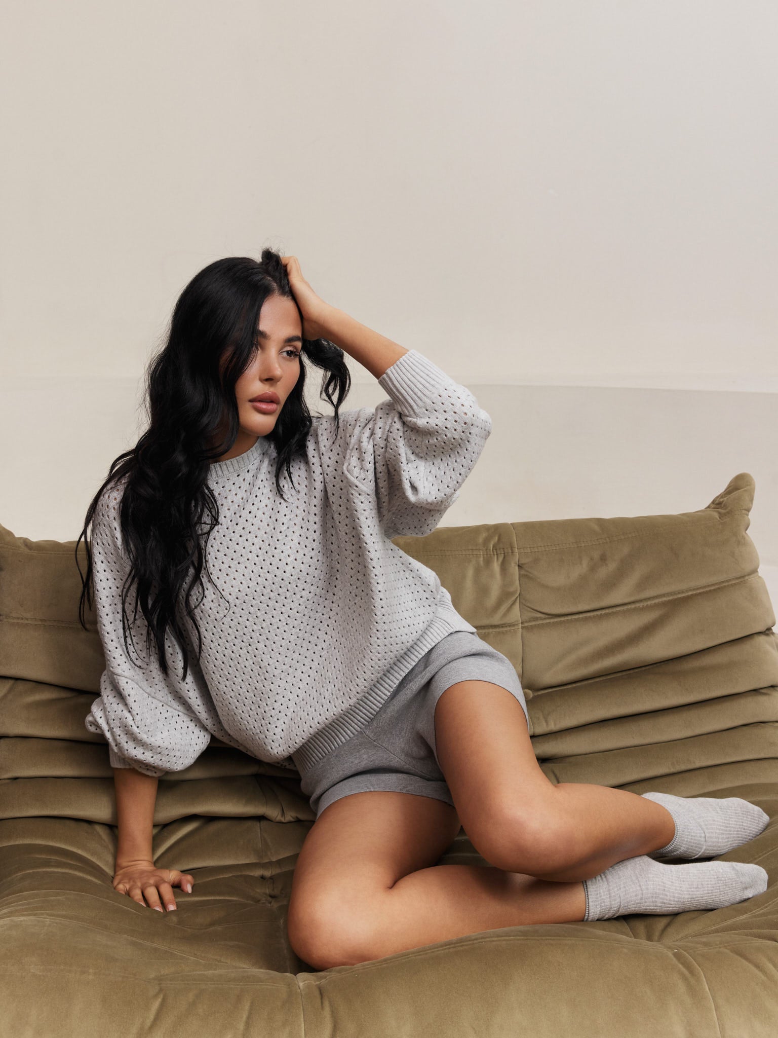 Olly Crochet Sweater - Grey Melange