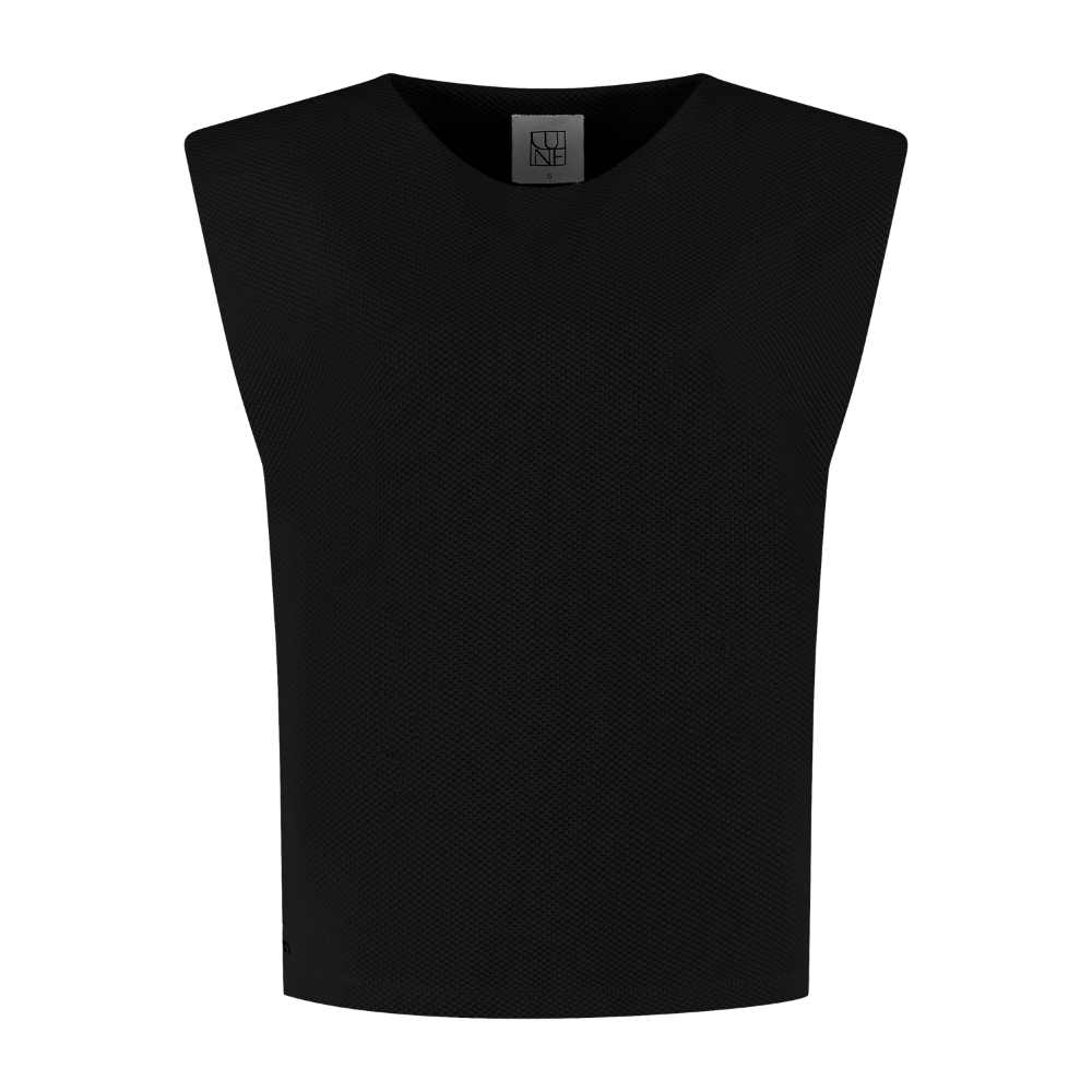 Moon Padded Shoulder Top - Black
