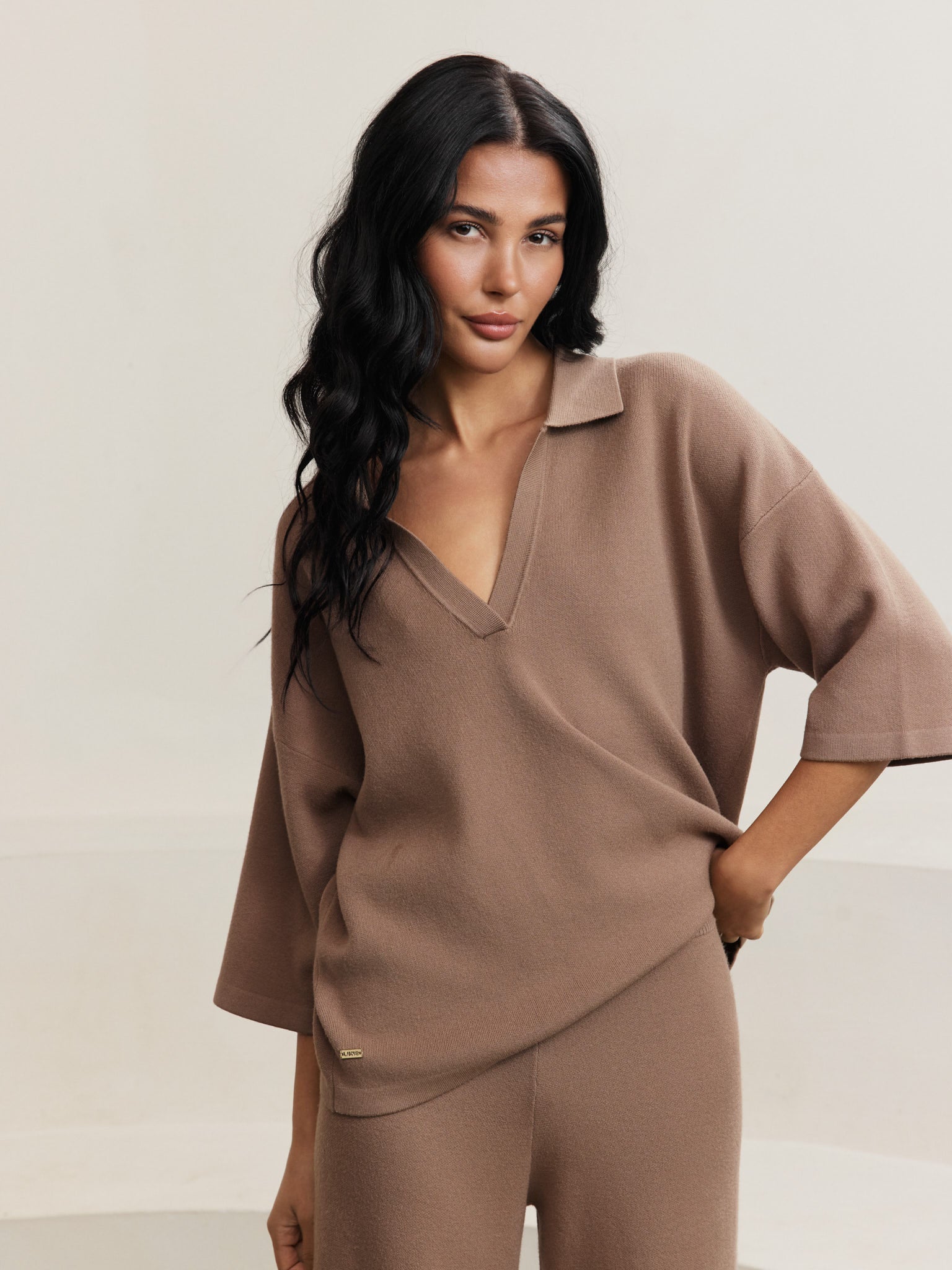 Olly V Neck Top - Light Toffee