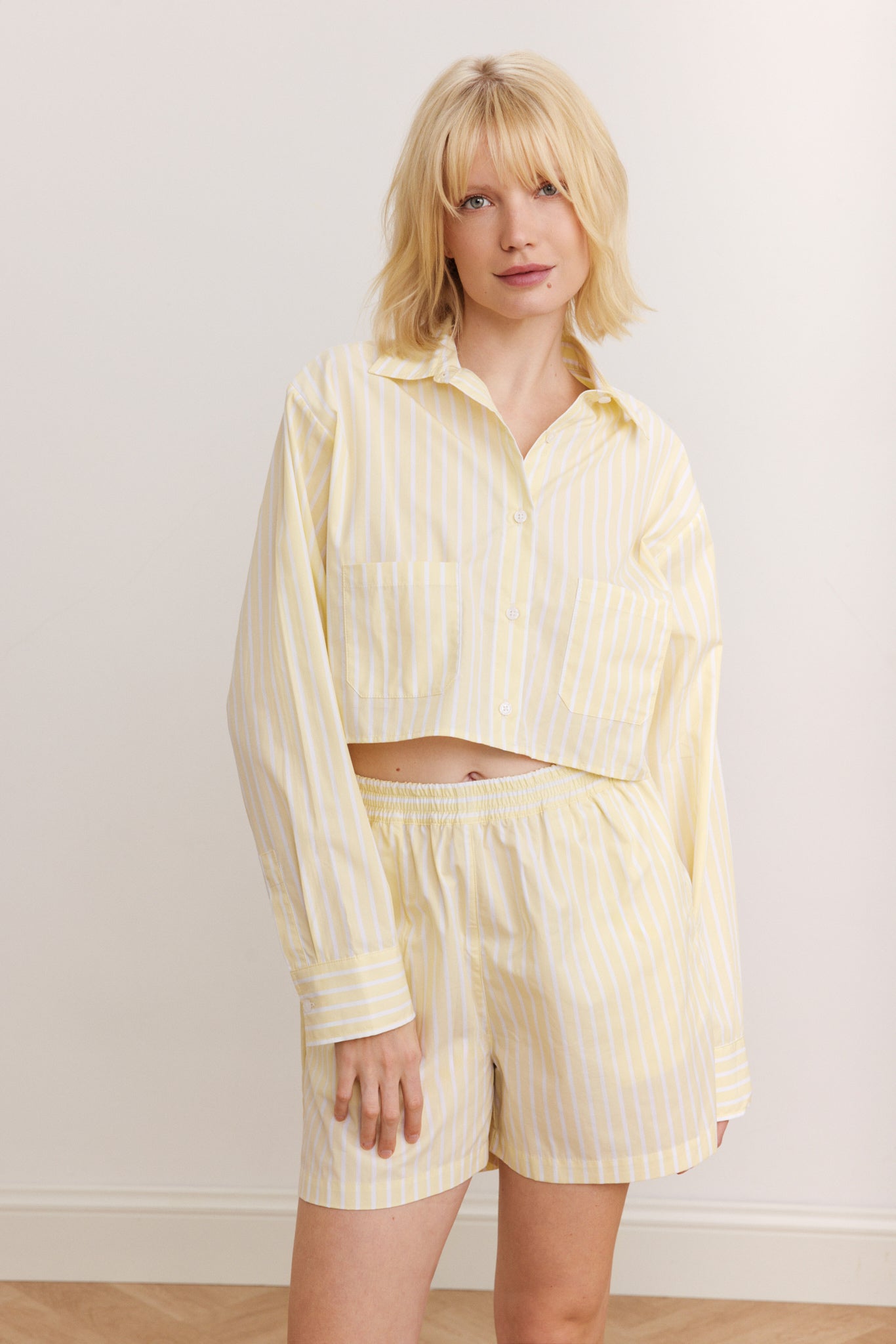 Jada Striped Cropped Blouse - Vanilla