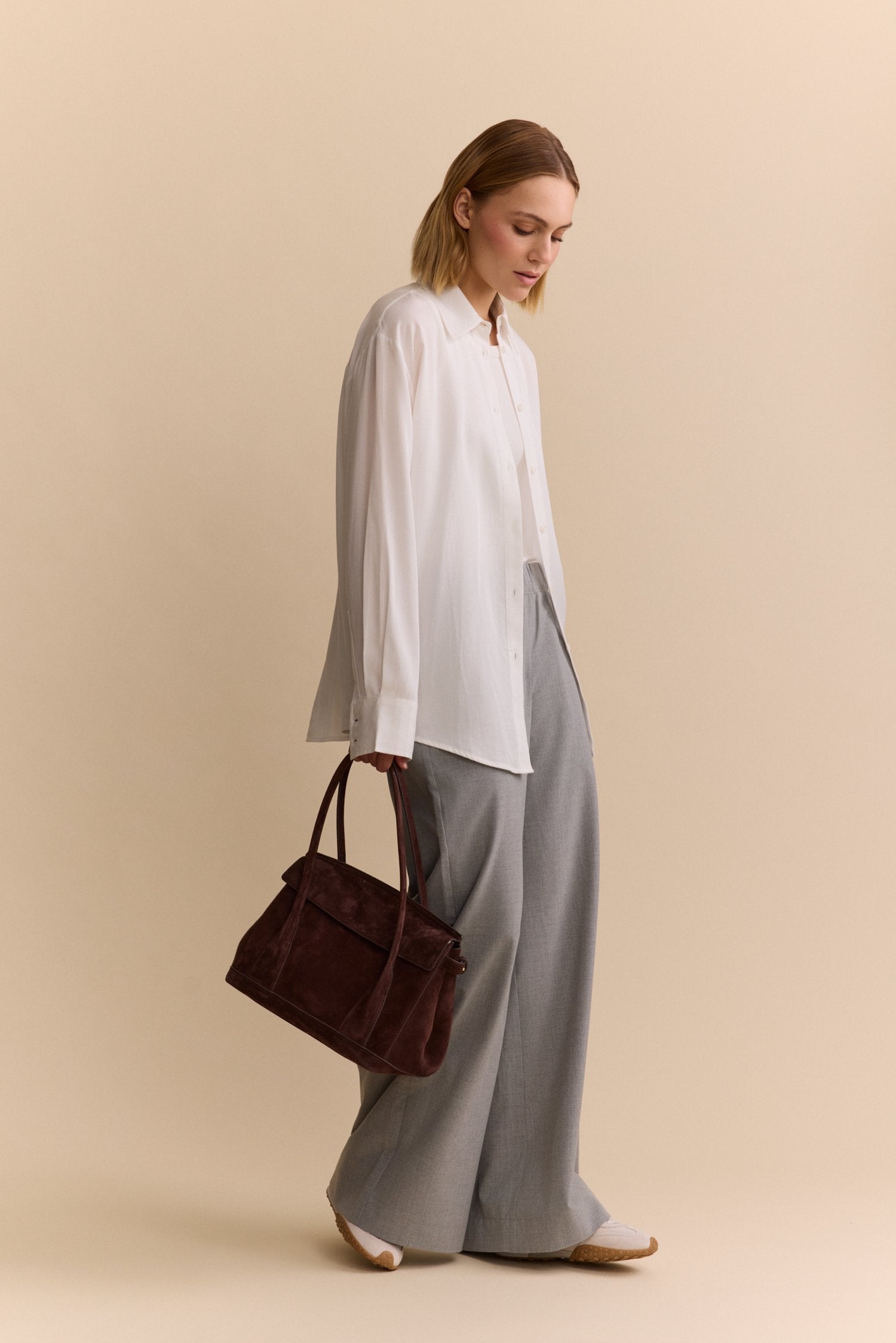 Lisa Wide Leg Pant - Grey Melange