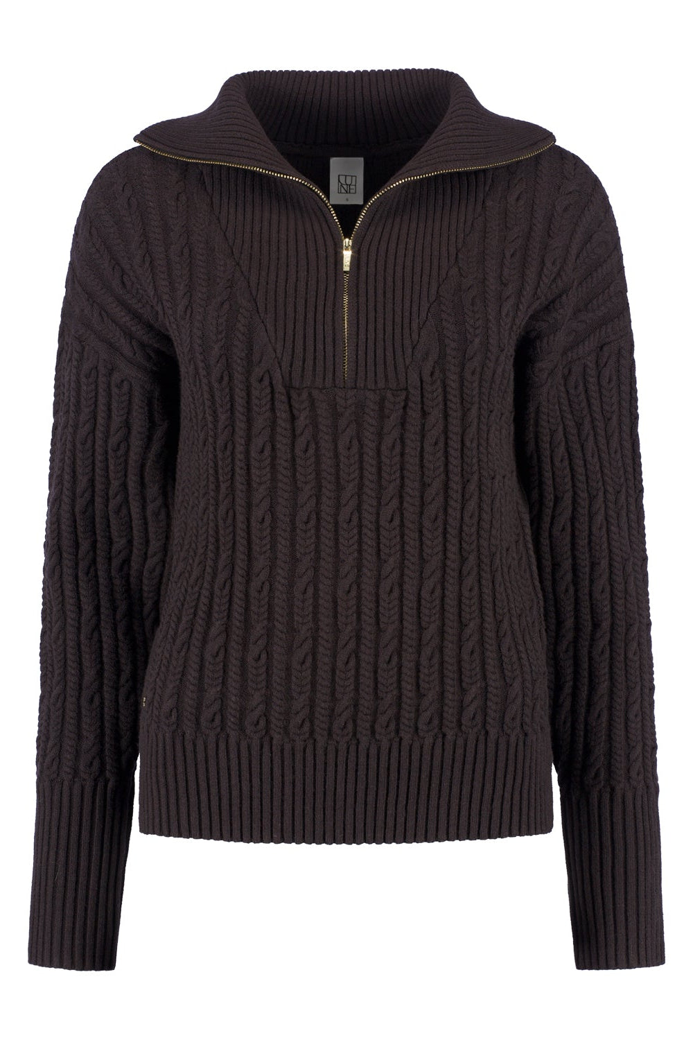 Olly Cable Knit Half Zip Sweater -  Dark Espresso