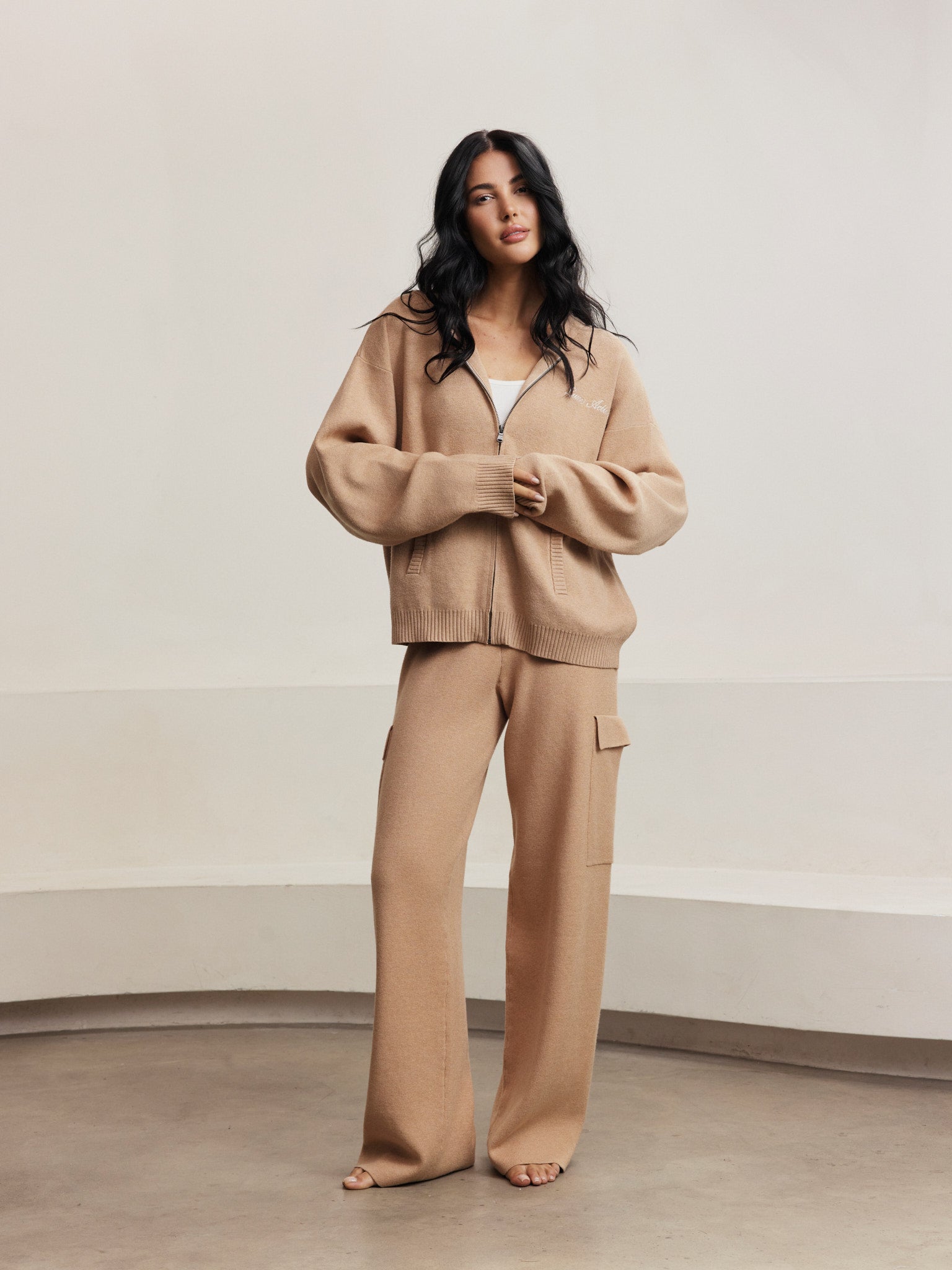 Olly Zip Up Cardigan - Camel