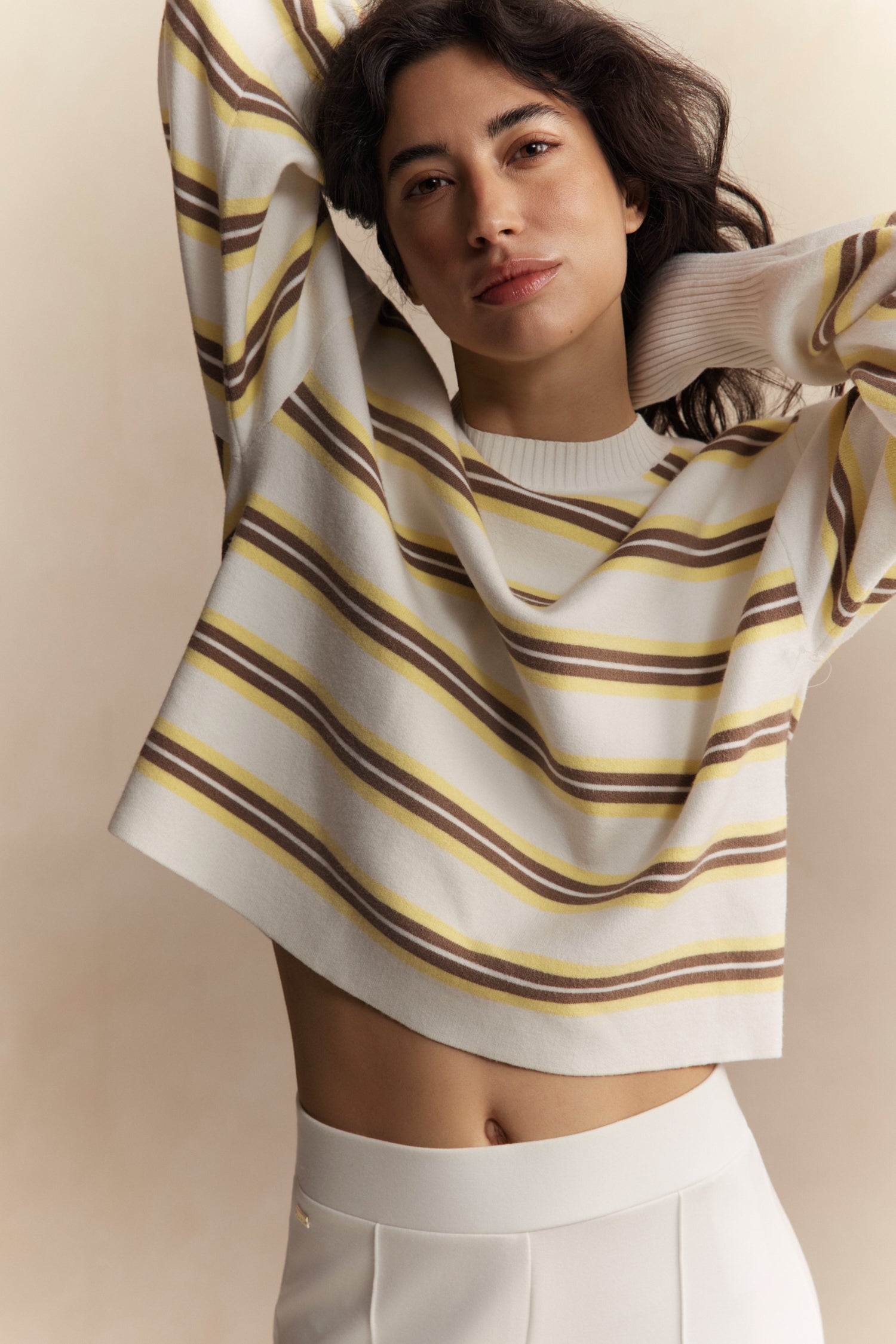 Olly Cropped Striped Sweater - Vanilla Multi