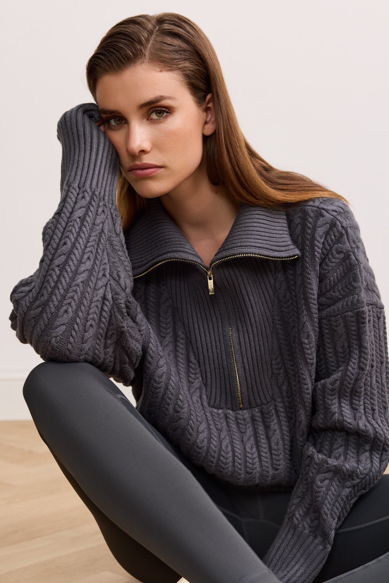 BLAKE cable knit half-zip sweater - Dark Grey