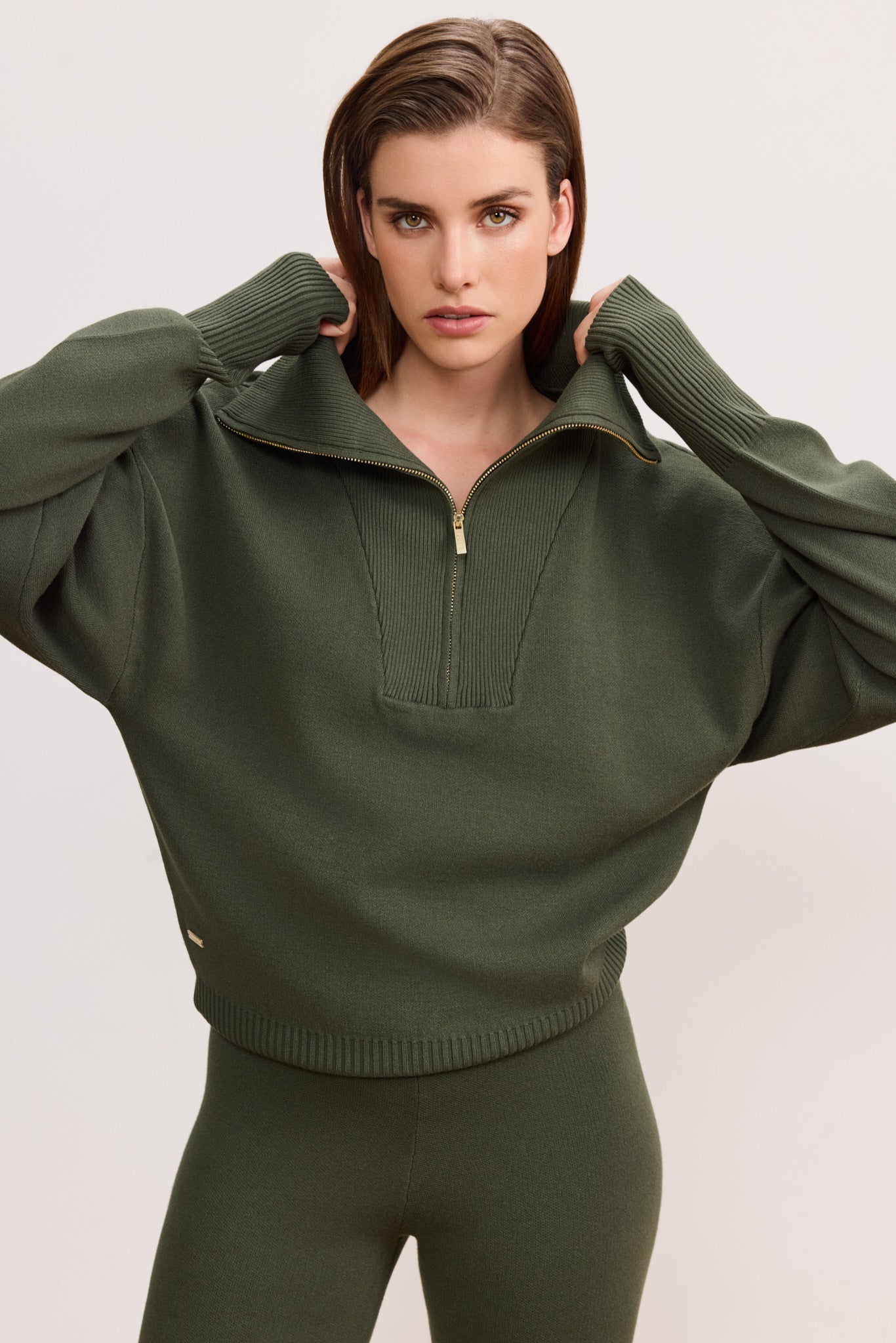 OLLY half zip knit sweater - Deep Moss